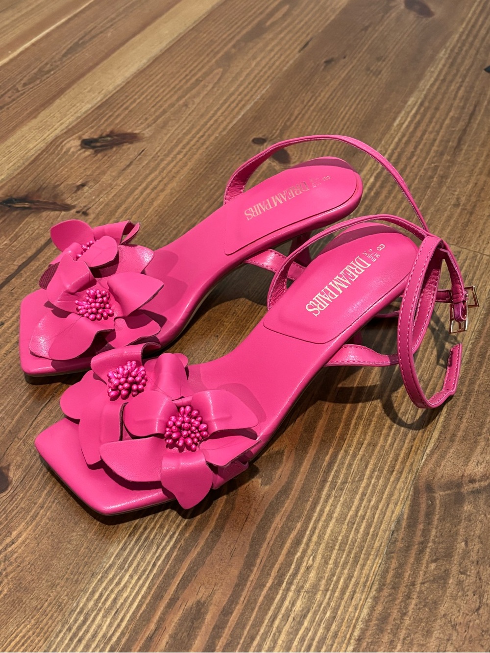 Dream Pairs Hot Pink Floral Ankle-Strap Sandals